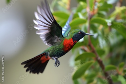 hummingbird taking its first flight, fluttering its wings and trying out its new skills, created with generative ai