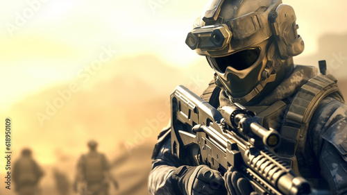 soldier wears combat suit, ...