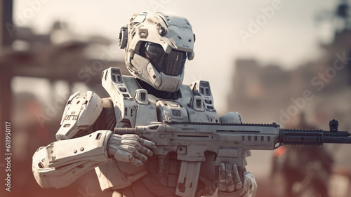 soldier wears combat suit, ...