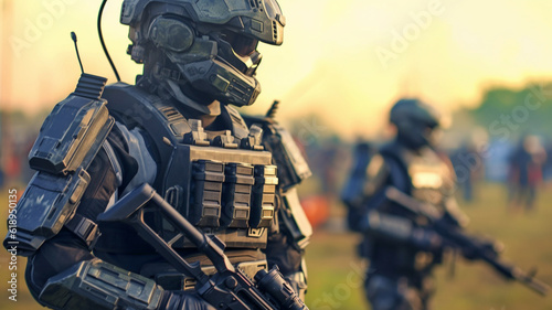 Soldiers in battle gear, wa...