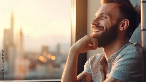 happy young adult smiling m...