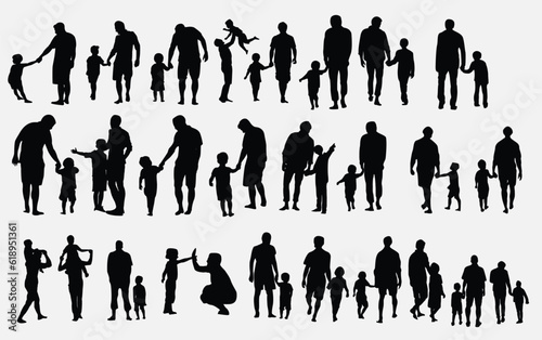 Set of Father and son collection vector silhouette