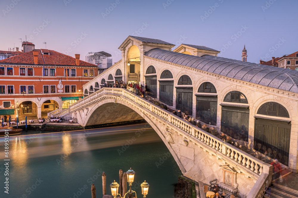 Venice, Italy at the Rialto Bridge over the Grand Canal