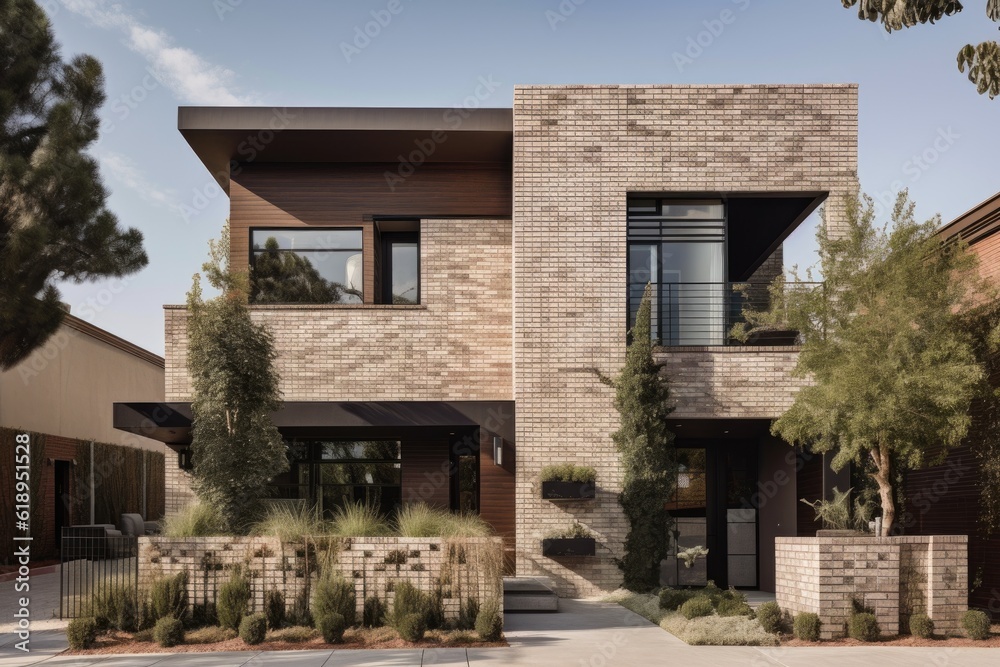 bricked exterior with modern and sleek accents, created with generative ai