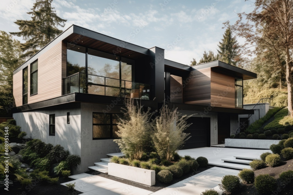 exterior of a modern home, with sleek design and clean lines, created with generative ai exterior of a modern home, with sleek design and clean lines, created with generative ai