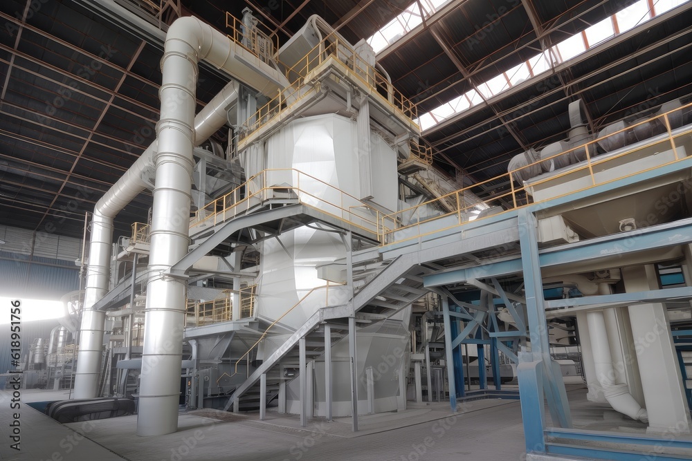 pulp and paper plant, with machinery producing high-quality paper products, created with generative ai pulp and paper plant, with machinery producing high-quality paper products, created with generative ai