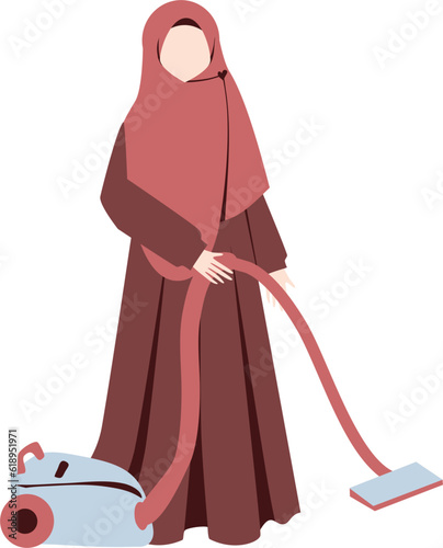 Muslim woman doing household chores, multitasking mother Illustration, Mother's day Illustration 