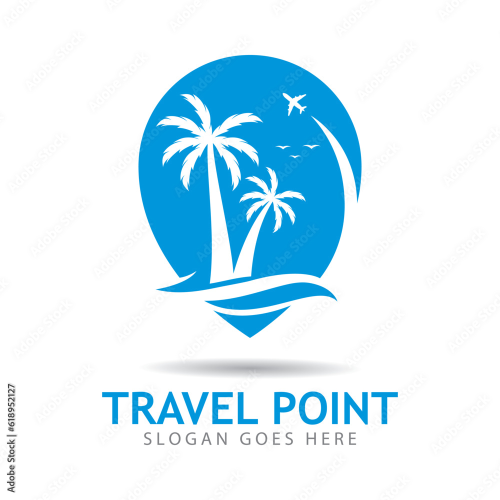 travel point logo combined with location pin vector icon illustration