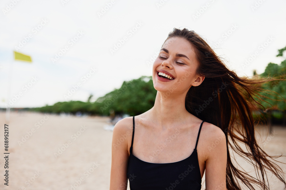 woman ocean sea vacation shore sand nature beach smile young summer woman ocean sea vacation shore sand nature beach smile young summer