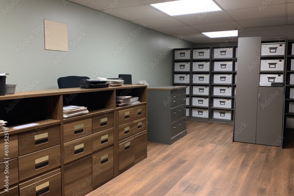 storage solutions for a business office, with filing cabinets and desks, created with generative ai storage solutions for a business office, with filing cabinets and desks, created with generative ai