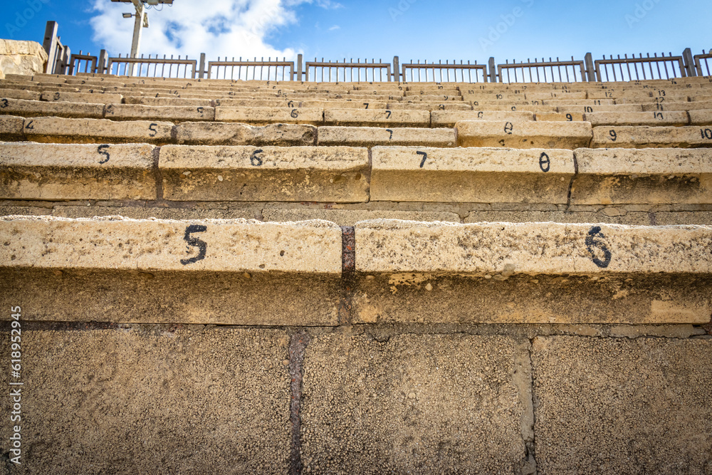 seat numbering at amphitheatre of caesarea, israel, middle east, roman, herod, historic