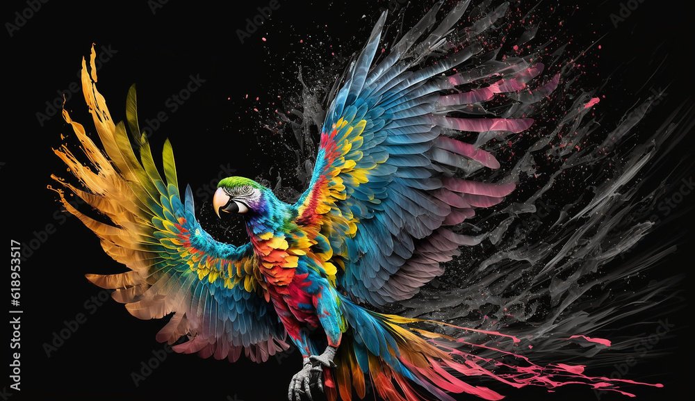 Obraz premium Creative Idea splash of color becoming a parrot, Created with AI