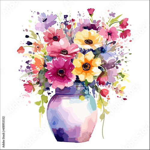 Clipart of flowers in vase for art design decoratve element.
