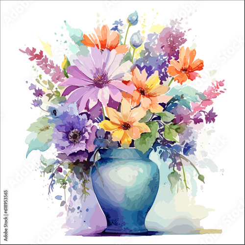 Clipart of flowers in vase for art design decoratve element.
