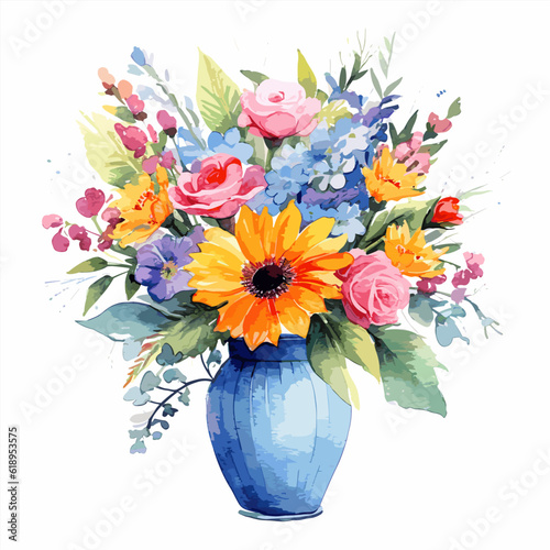 Clipart of flowers in vase for art design decoratve element.