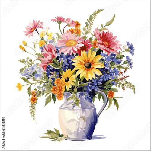 Clipart of flowers in vase for art design decoratve element.