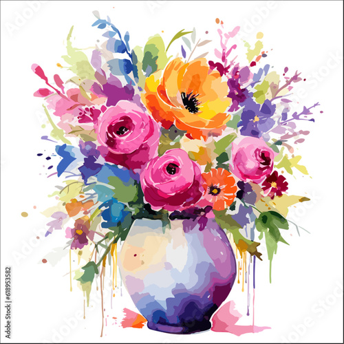 Clipart of flowers in vase for art design decoratve element.