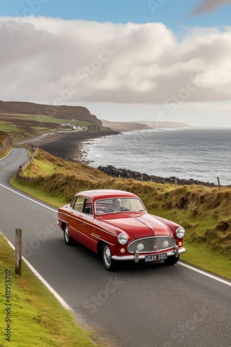 classic car parked on scenic coastal road, created with generative ai © Alfazet Chronicles