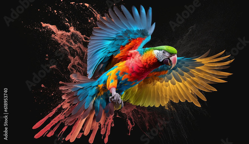 Creative Idea splash of color becoming a parrot, Created with AI