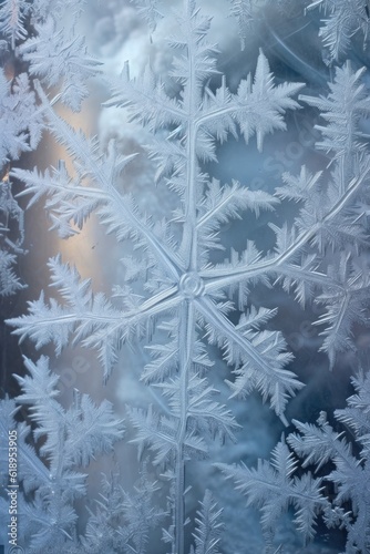 snowflakes and ice crystals on a frosty windowpane  created with generative ai