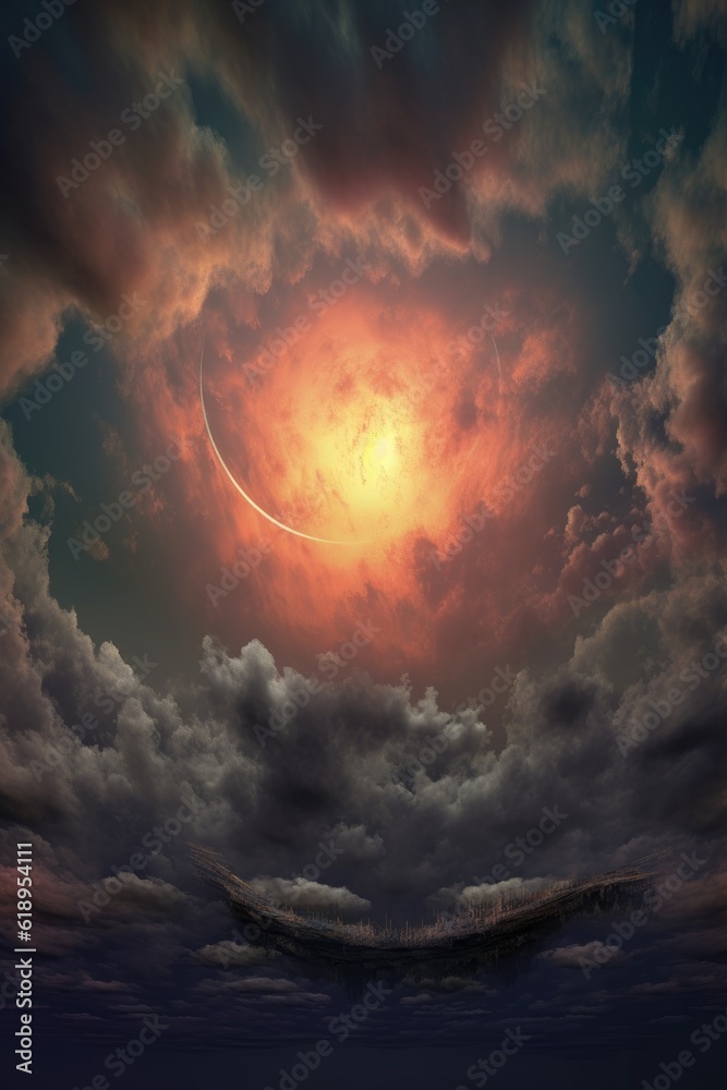 Obraz premium clouds creating a halo effect around the moon, created with generative ai