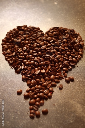 spilled coffee beans forming a heart shape, created with generative ai