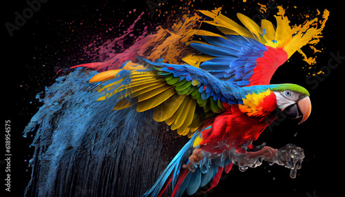 Creative Idea splash of color becoming a parrot, Created with AI