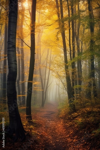 misty morning in a peaceful autumn forest  created with generative ai