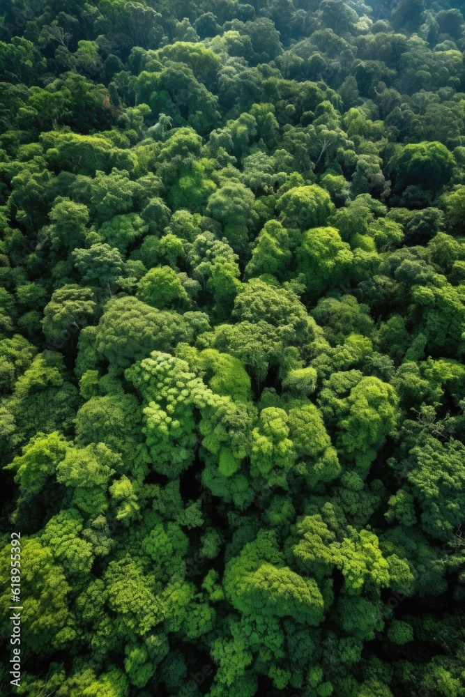 aerial view of a lush, green forest canopy, created with generative ai