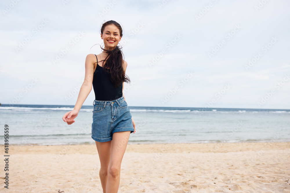travel woman beach bikini smile sunset young summer running lifestyle sea travel woman beach bikini smile sunset young summer running lifestyle sea