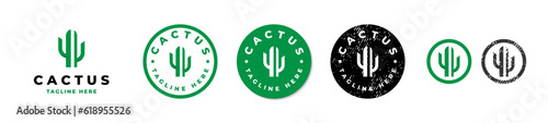 Set cactus logo design modern simple with sticker, label, and circle stamp logo emblem grunge vintage