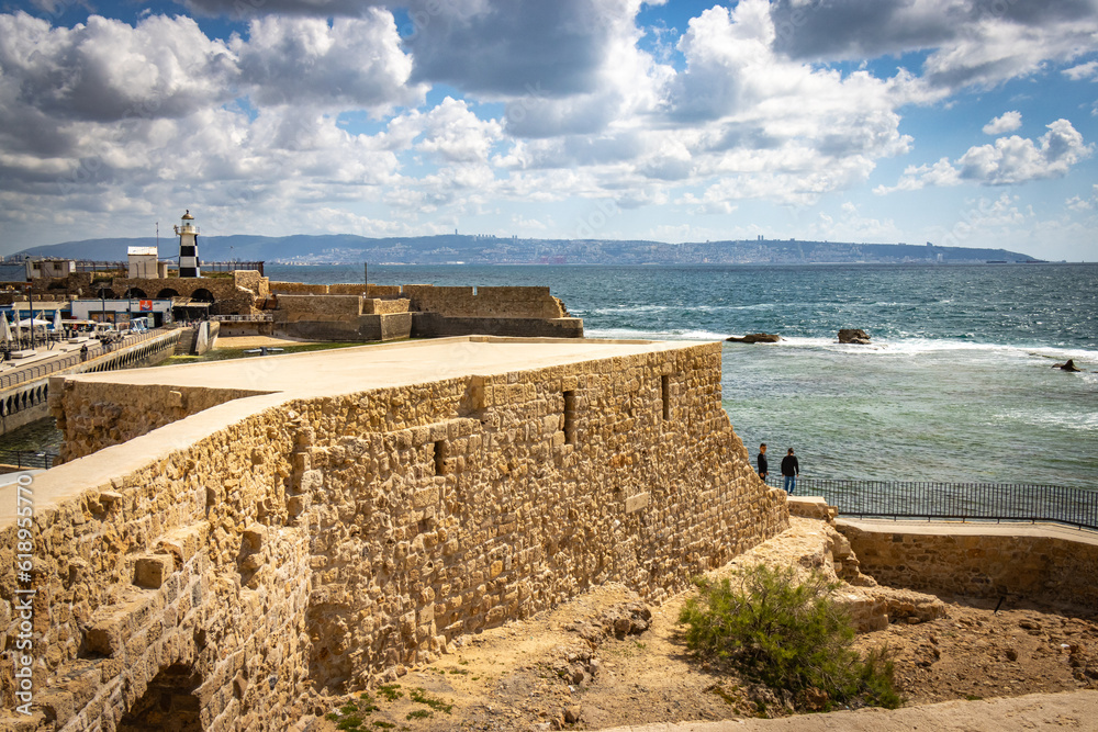 ancient walls of the city of acre, israel, unesco world heritage, middle east, ocean, akko