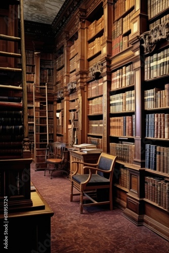 law books stacked in a library setting, created with generative ai