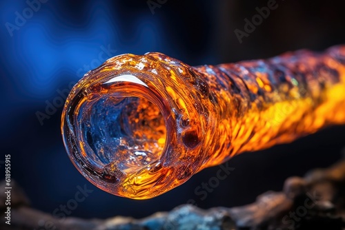 close-up of molten glass on blowpipe  created with generative ai