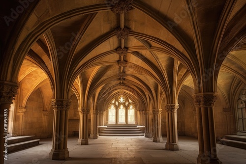 atmospheric view of vaulted ceiling and arches, created with generative ai