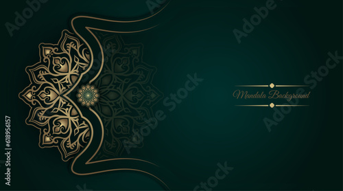 luxury green background, with golden mandala ornament