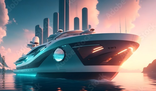 Futuristic yacht with high technology. Generative AI