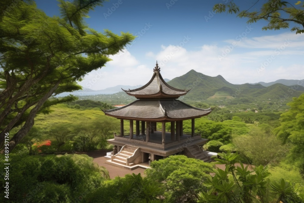 temple with view of natural landscape, the perfect setting for a wellness retreat, created with generative ai temple with view of natural landscape, the perfect setting for a wellness retreat, created with generative ai