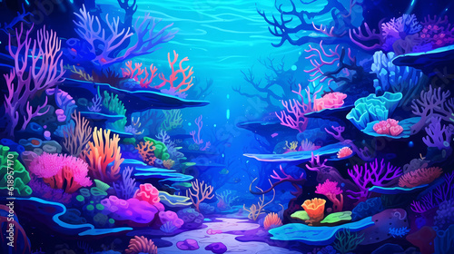 Hand-drawn cartoon beautiful underwater coral world illustration 