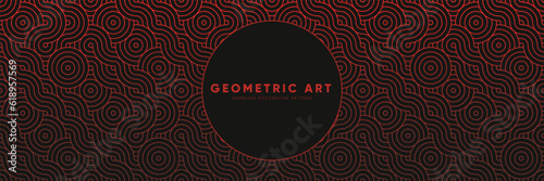 Geometric Seamless Pattern in Black and Red Colors. Bold Festive Ornament for strong, menswear, brutalist decoration. Gorgeous Wave Abstract Asian Vector Creative Motif. Vintage loop print.