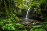 majestic waterfall surrounded by lush greenery, created with generative ai