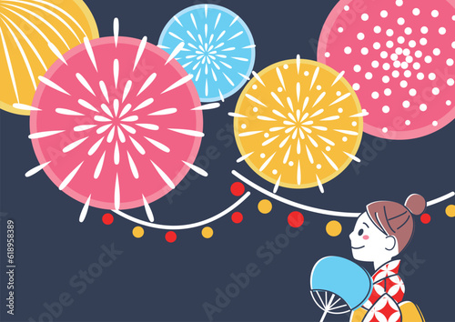 花火を楽しむ女性のイラスト