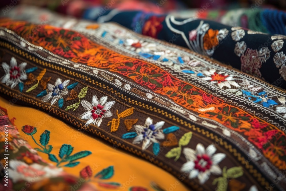fabrics with intricate patterns, such as embroidery or weaving, in close-up, created with generative ai fabrics with intricate patterns, such as embroidery or weaving, in close-up, created with generative ai