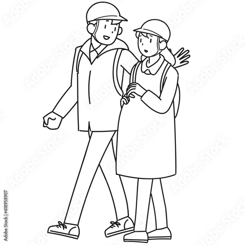 災害時に避難する妊婦と支援する男性