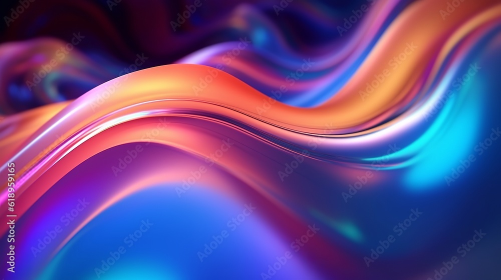 abstract fluid iridescent holographic curved wave in motion colorful, gradient design background, Generative AI - obrazy, fototapety, plakaty 