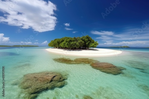 remote island with crystal-clear water and white sand beaches  created with generative ai