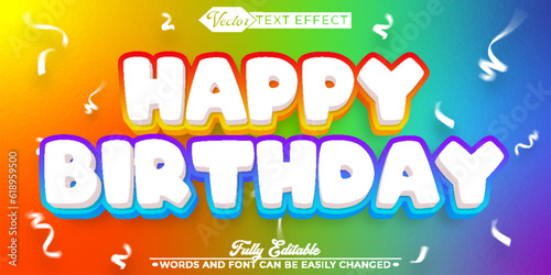 Suprise Cartoon Colorful Happy Birthday Vector Editable Text Effect Template