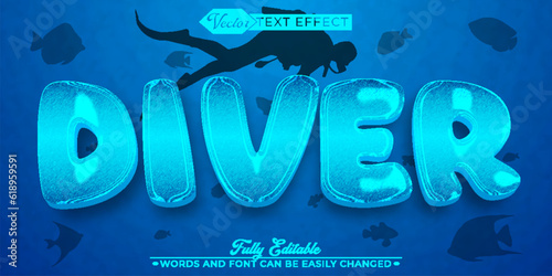 Blue Cartoon Diver Vector Editable Text Effect Template