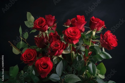 bouquet of red roses surrounded by greenery for modern and elegant arrangement  created with generative ai