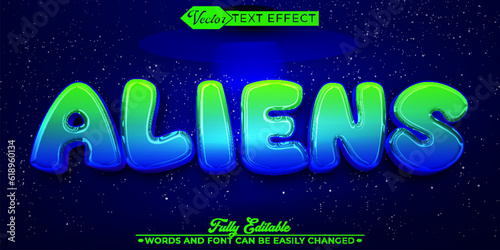 Cartoon Colorful Aliens Vector Editable Text Effect Template